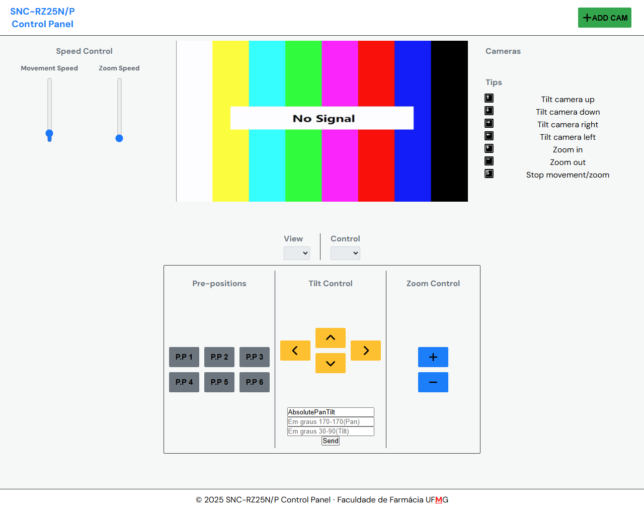 Imagem do CAM RZ25NP Web Control Panel